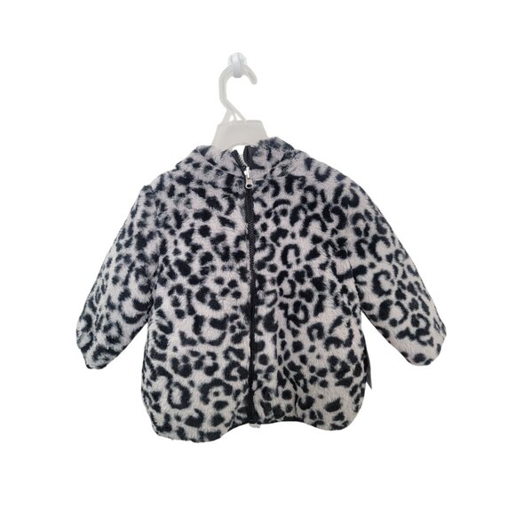 Reversible Toddler Girls Bubble Coat With Hood Faux Fur Leopard Print & Black Wa - Picture 3 of 5